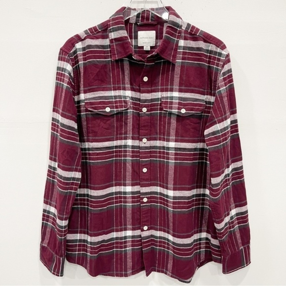 American Eagle Super Soft Long Sleeve Plaid Shirt Red